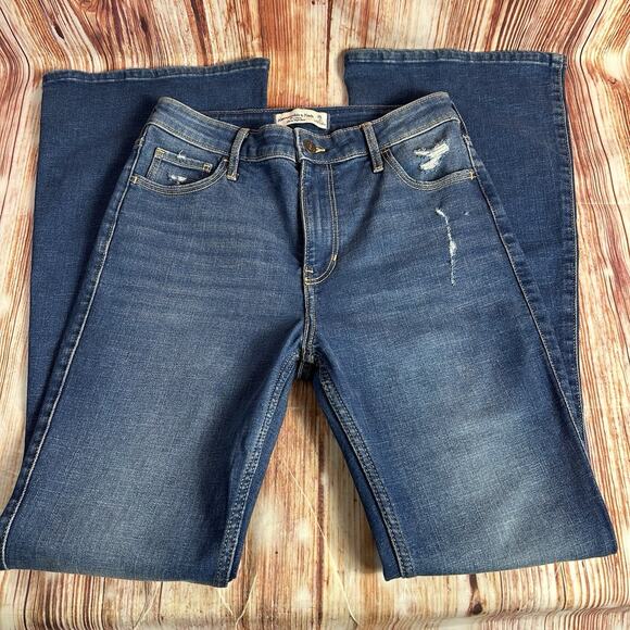 Abercrombie & Fitch FLARE Size 2 Blue High Rise Wide Leg Jeans Denim Pants 26x31 - Picture 3 of 10